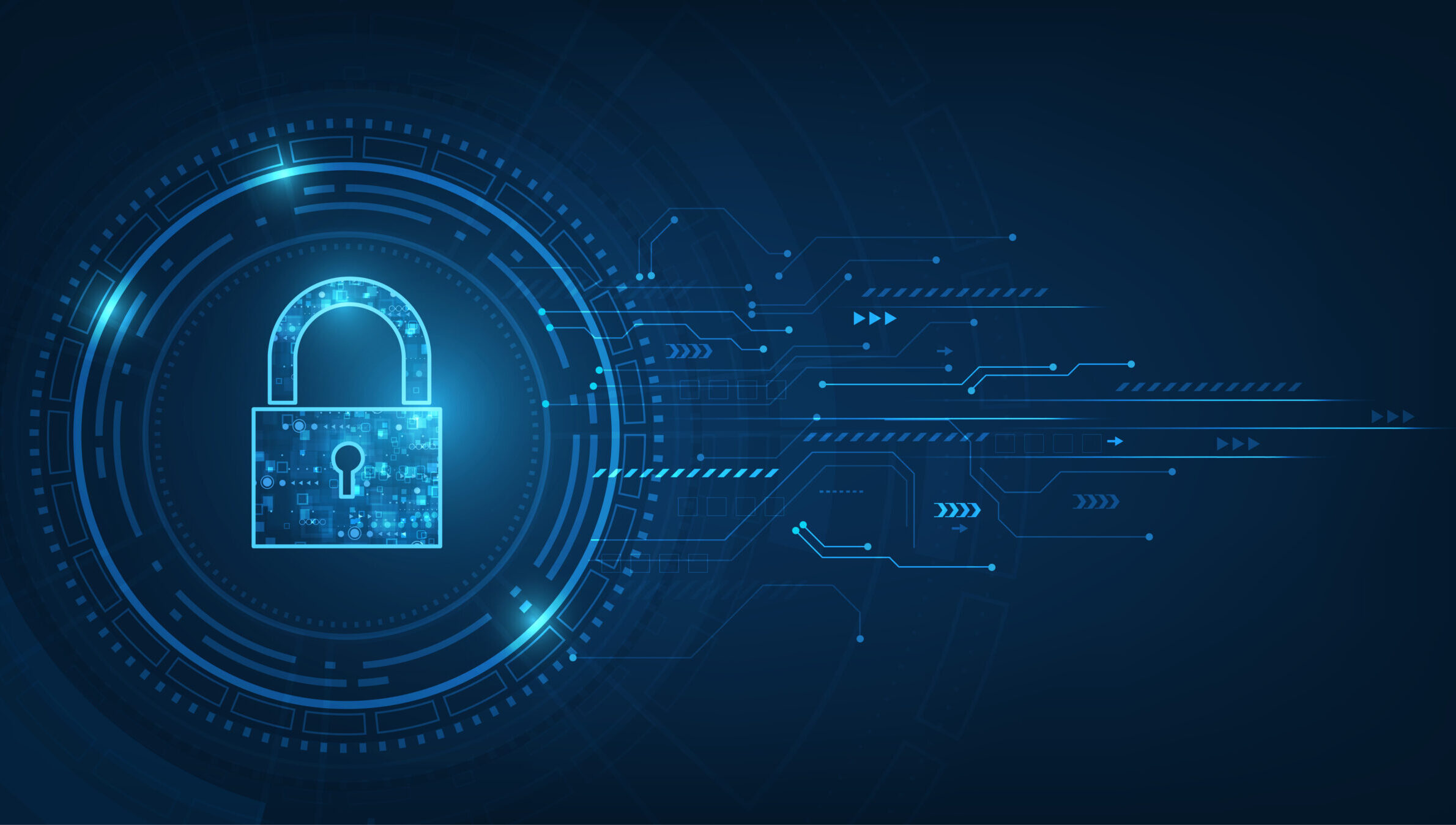 Padlock With Keyhole icon in. personal data security Illustrates cyber data or information privacy idea. blue color abstract hi speed internet technology.